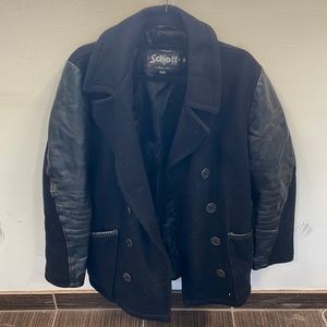 SCHOTT NYC Peacoat Jacket With Leather Accents